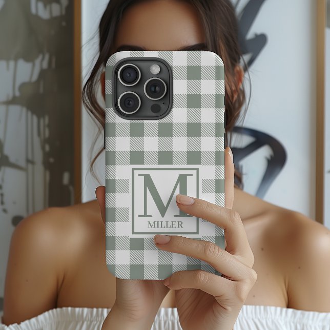 Estojo de telefone xadrez personalizado de present (Custom Gingham Phone Case Gift for Mom or Grandma, Sage Checkered Phone Case Birthday Gift for Women)