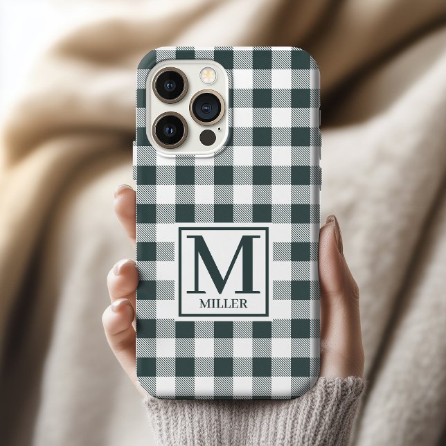 Estojo de telefone xadrez verde com monograma de p (Green Checkered Custom Phone Case for Mom or Grandma, Custom Name Phone Case Graduation Gift for Her)