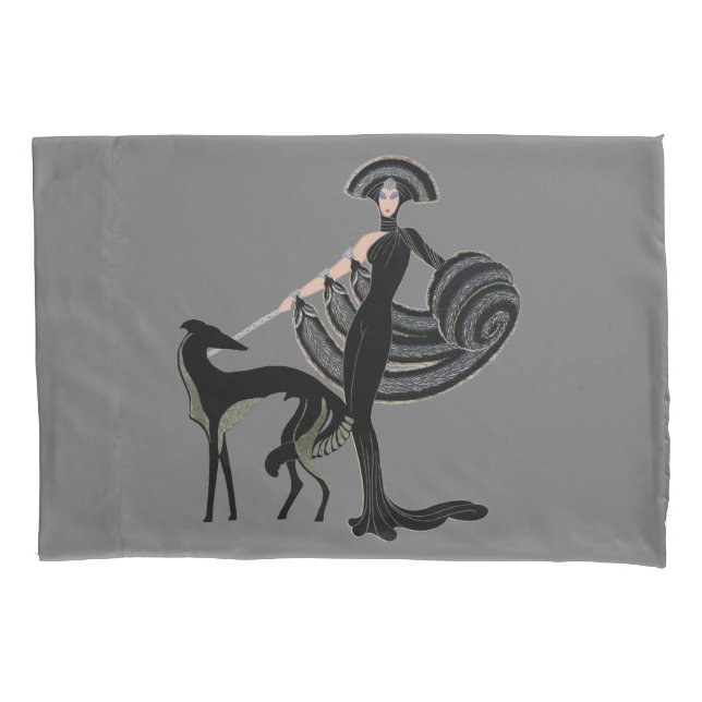 Estojo de Travesseiro Art Deco Borzoi (Frente)