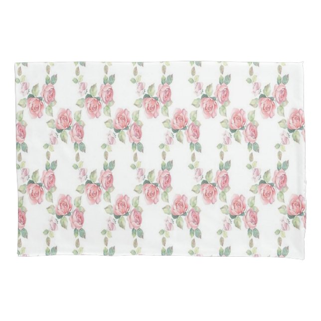 Estojo de Travesseiro Flor de Rosa Pink Folhas Ver (Frente)