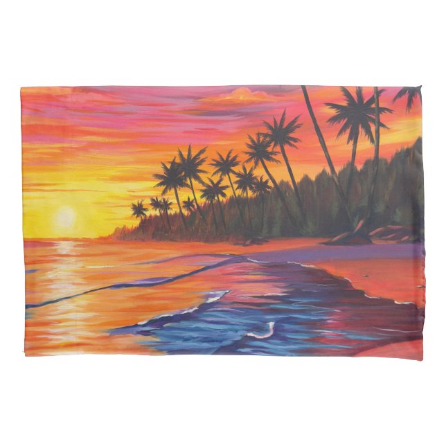 Estojo de Travesseiro Pôr do Sol Tropical (Frente)
