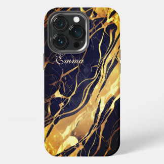Estojo dourado e preto monograma para iphone 13 pr