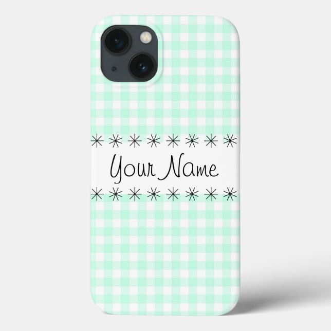 Estojo para iPad 'Nome' com xadrez Aqua Gingham (Verso)