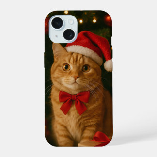 Estojo para iPhone 15 com Gato de Fita de Natal