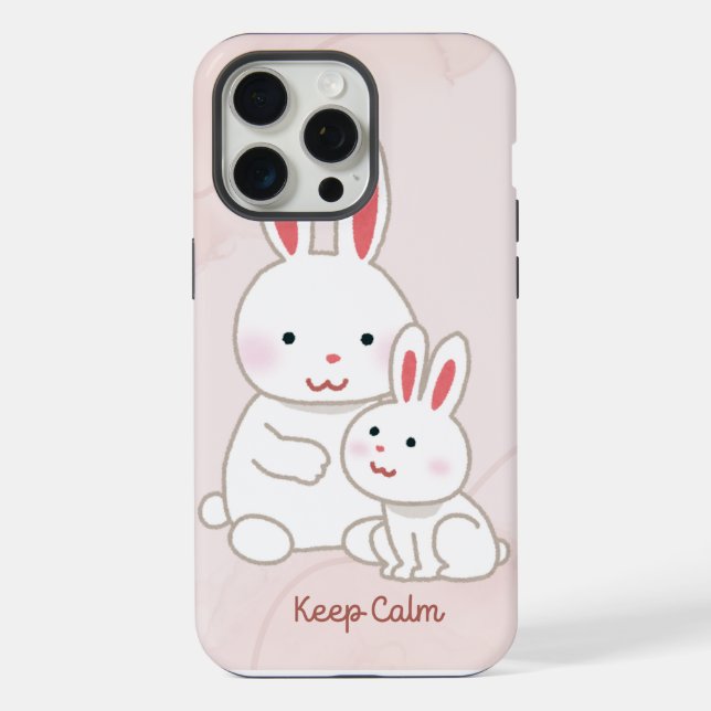 Estojo para iPhone 15 Pro Max 'Keep Calm' Bunny (Verso)