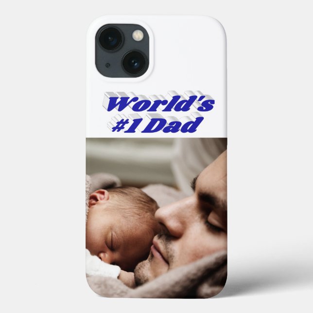Estojo para iPhone com foto do papai em texto azul (Verso)