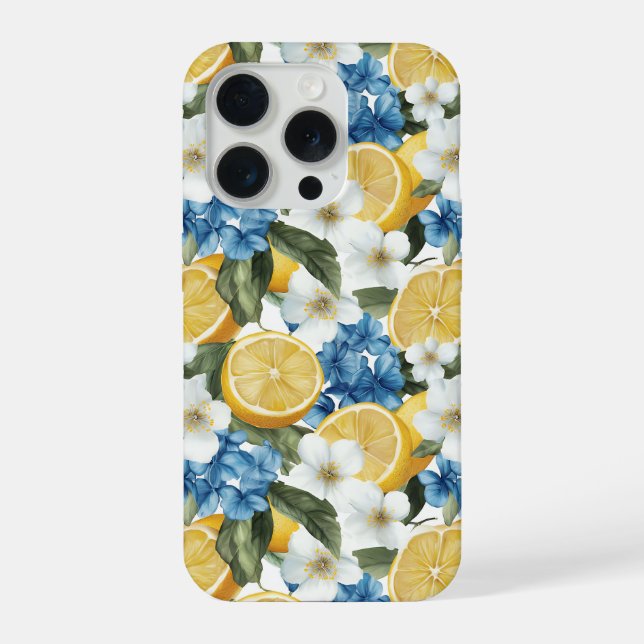 Estojo para iPhone com padrão de limão e flores de (Verso)