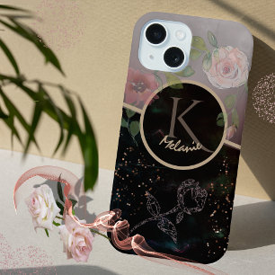 Estojo para Telemóvel com Monograma Floral Preto R