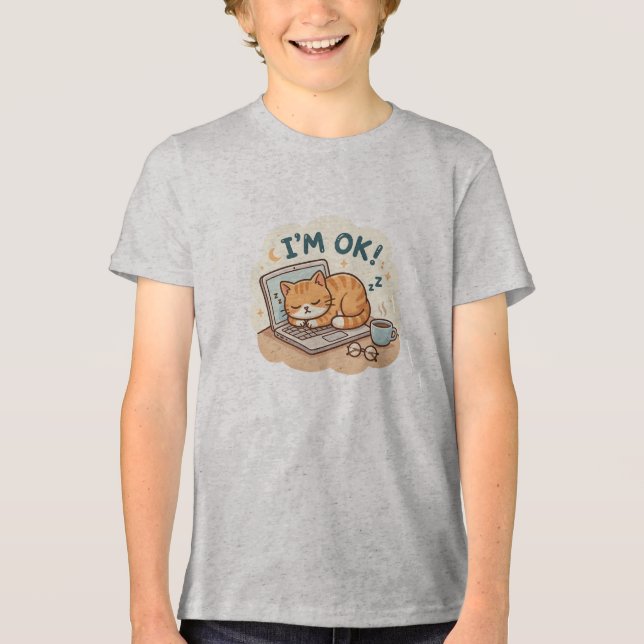 Estou Bem Gato Adormecido Laptop Cartoon (Frente)