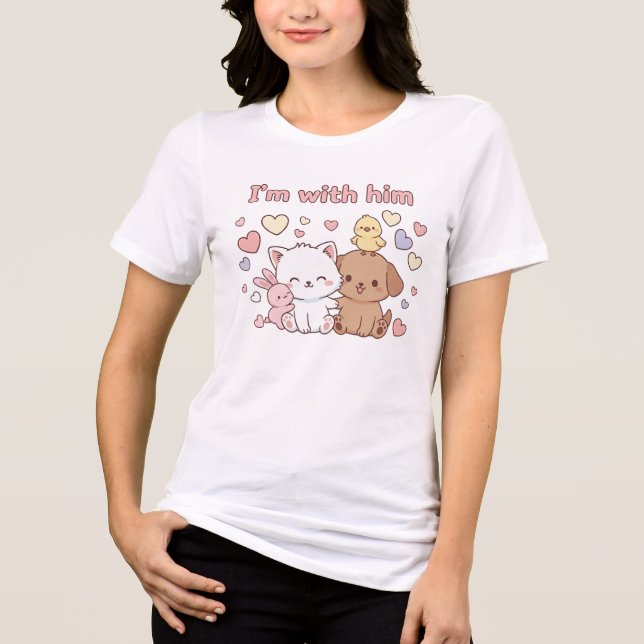 Estou com Ele – Par de Camisetas de Casal para o D (Frente)