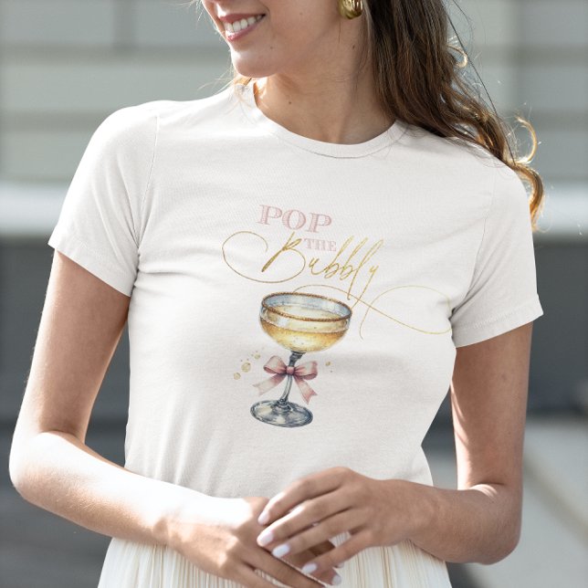 Estoure o Champanhe Rosa com Laço (Pop the Bubbly Champagne Pink Bow Tri-Blend Shirt)