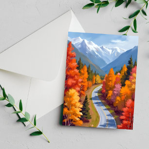 Estrada de Outono Cartão de Natureza em Aquarela