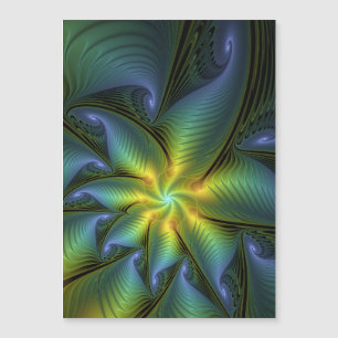 Estrela Abstrata, Arte Fractal Dourada Azul Verde