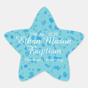 Estrela Adesivo de Batismo de Confete Azul Bebê
