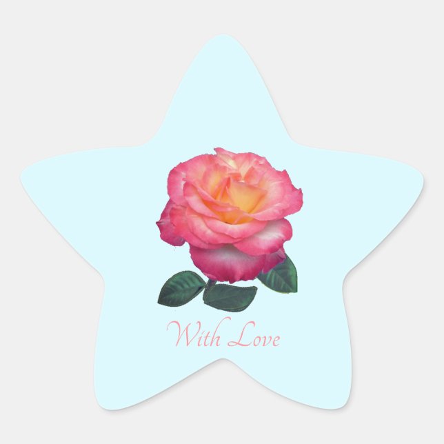 Estrela Adesivo de Rosa Rosa Fofa Com Amor (Frente)