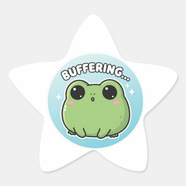 Estrela Adesivo de Sapo em Buffering Fofo Meme de Sapo Kaw (Frente)