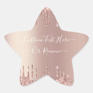 Estrela Adesivo de Texto Personalizado Brilho Dourado Rosa
