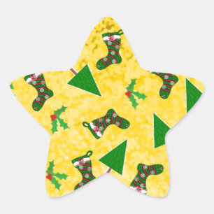 Estrela Adesivo Redondo Clássico Amarelo Padrão de Natal
