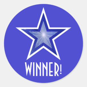 Estrela Azul Escura 'WINNER!' adesivo redondo azul