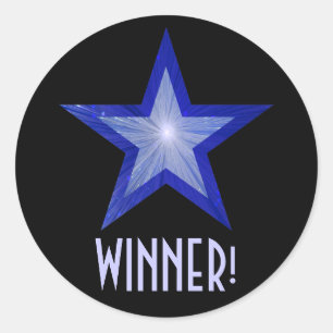 Estrela Azul Escura 'WINNER!' adesivo redondo pret
