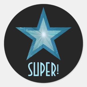 Estrela Azul 'SUPER'! adesivo redondo preto