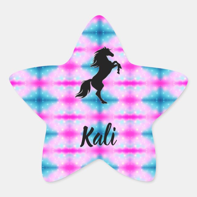 Estrela Cavalo Preto Criando Pink Personalizado e Adesivo  (Frente)