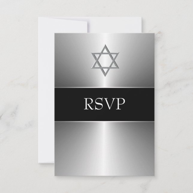 Estrela de Davi de prata preta RSVP do Bar Mitzvah (Frente)