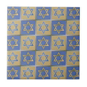 Estrela de Davi Judaica Metal Dourado Azul