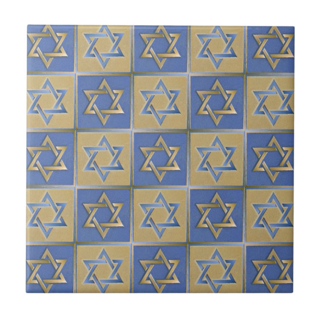 Estrela de Davi Judaica Metal Dourado Azul (Frente)