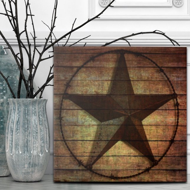 Estrela de Madeira Primitiva do País Ocidental (Western Country Primitive Barn Wood Texas Star Ceramic Tile)