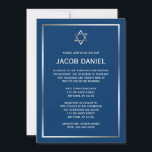 Estrela de Prata Azul de David Bar Mitzvah Convite<br><div class="desc">Um clássico Bar Mitzvah convite com uma Estrela de David design em prata e azul escuro. Moderno e formal. Personalize facilmente o seu evento! Designs são ilustrações/gráficos impressos planos - NÃO FOIL DE PRATA REAL.</div>