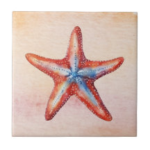 Estrela-do-mar colorida obra de arte aquarela Rosa