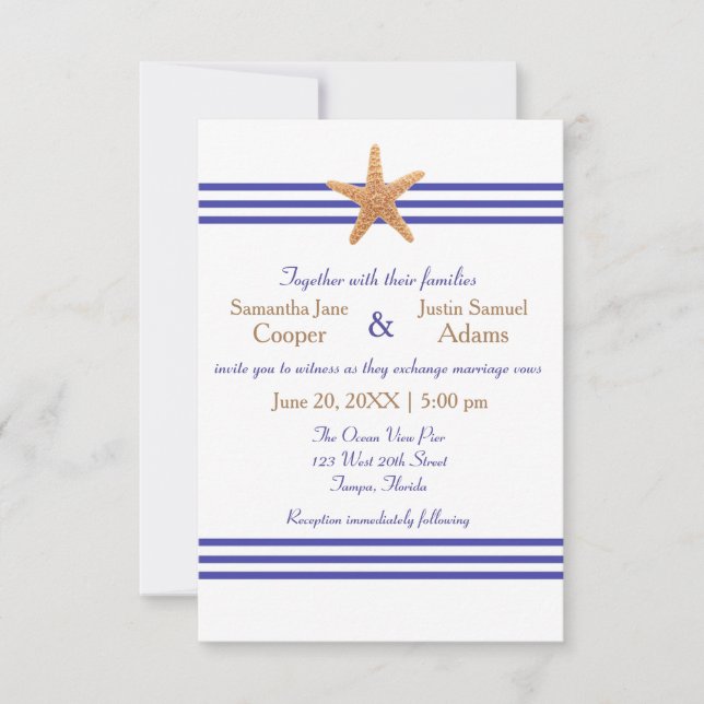 Estrela-do-Mar Náutica - Convite de Casamento 3x5 (Frente)