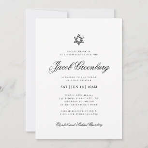 Estrela Elegante de Davi Convite de Bar Mitzvah Mi