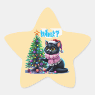 Estrela Gato de Natal engraçado O que com o adesivo de árv