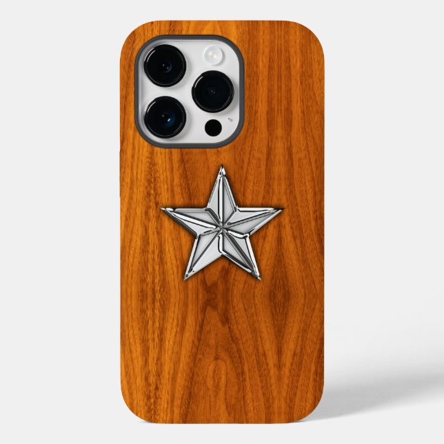 Estrela Náutica Chrome na Teak Wood Impressão (Verso)