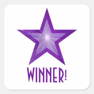 Estrela Roxa 'WINNER'! etiqueta quadrada branca