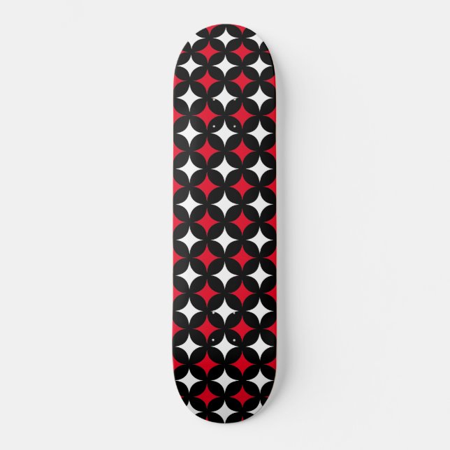 Estrelas abstrato em skate preto vermelho e branco (Frente)