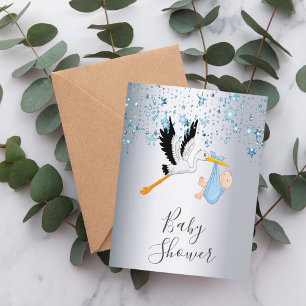 Estrelas azuis bebê chá convite prateado