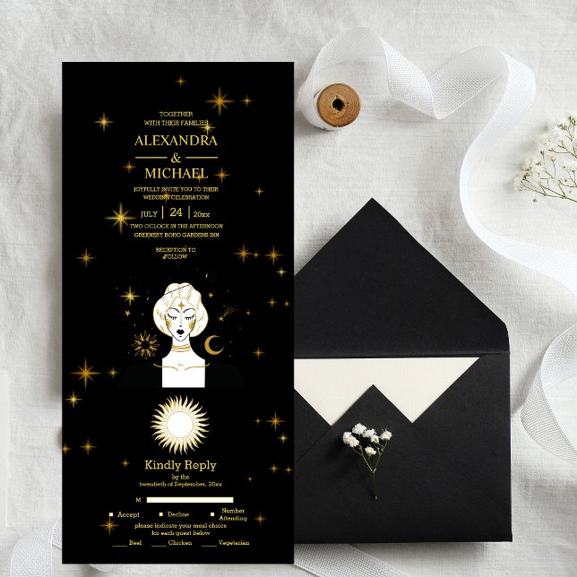 Estrelas Celestiais de Ouro Preto Místico Casament (Criador carregado)