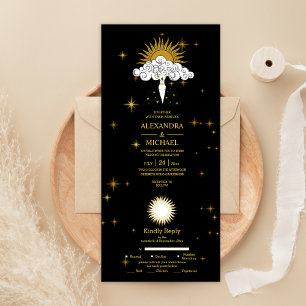 Estrelas Celestiais Dourado Preto Místico Casament