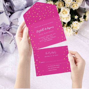 Estrelas cor-de-rosa quentes de aniversário RSVP