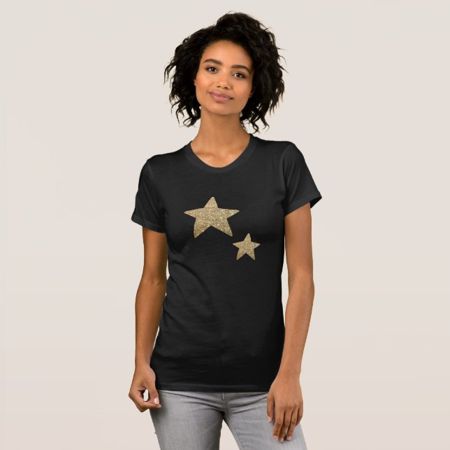 Estrelas de Brilho Douradas | Camiseta Negra, de u (Frente Completa)