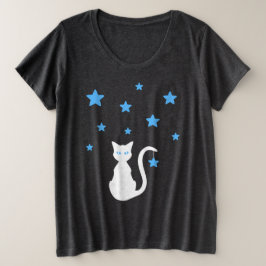 Estrelas de Gato Branco Mais Camisa T Tamanho