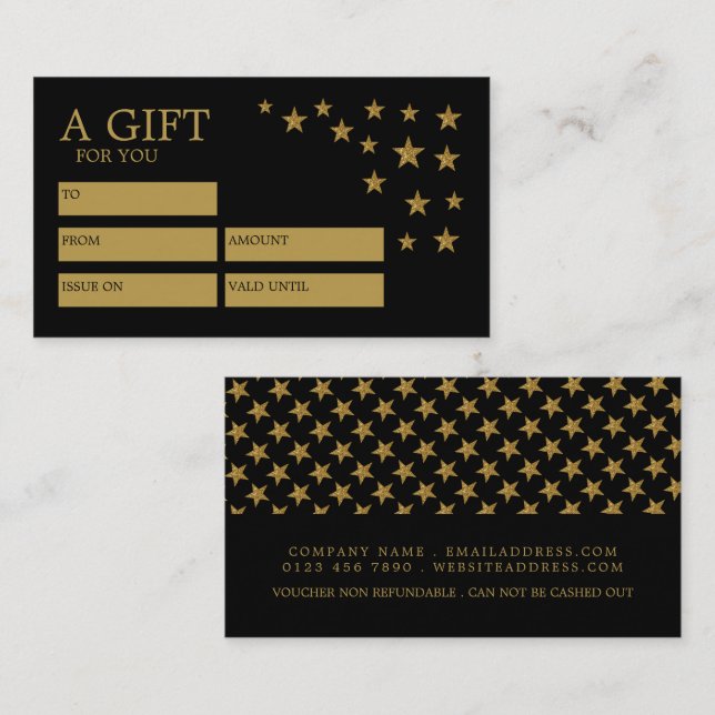 Estrelas de Glitter Douradas, Cartões de Certifica (Frente/Verso)