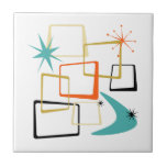Estrelas de Idade Atômica Boomerang Meio século Qu<br><div class="desc">Adicione essa mistura de diversão e cor à sua cozinha ou banheiro com este fabuloso azulejo de cerâmica meio século atômico. Este design apresenta quadrados abstrato,  estereótipos e um bumerangue nas cores de laranja,  turquesa,  amarelo,  ouro e preto...  tão engraçado!</div>