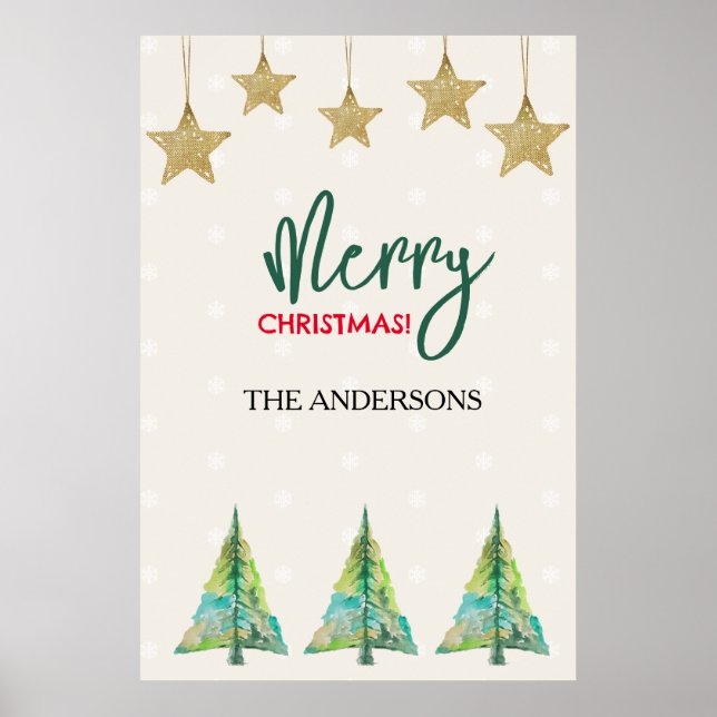 Estrelas De ouro E Poster de Árvore De Aquarela Co (Frente)