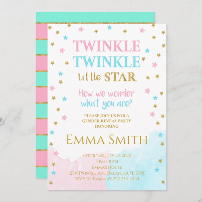Estrelas de ouro Pequeno Sexo de Estrelas Convite  (Frente/Verso)