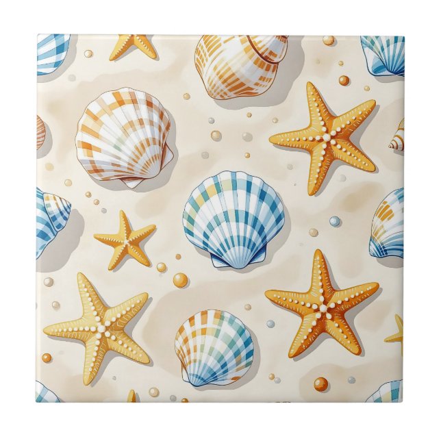 Estrelas-do-Mar Conchas Marinhas Padrão de Praia (Frente)