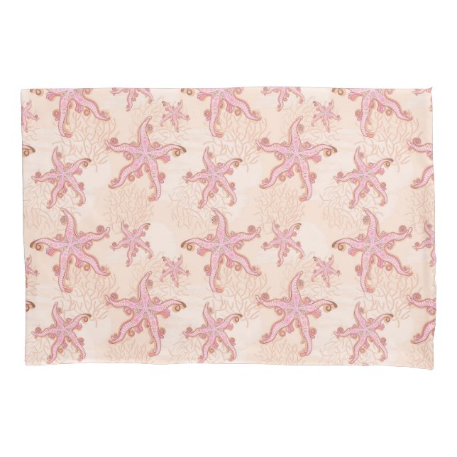 Estrelas-do-mar e Coral Padrão Pastel Rosa (Frente)